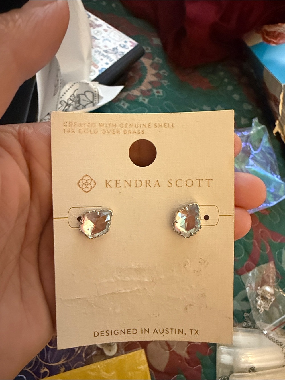 Kendra Scott Iridescent Shell Teardrop Stud Earrings - Silver